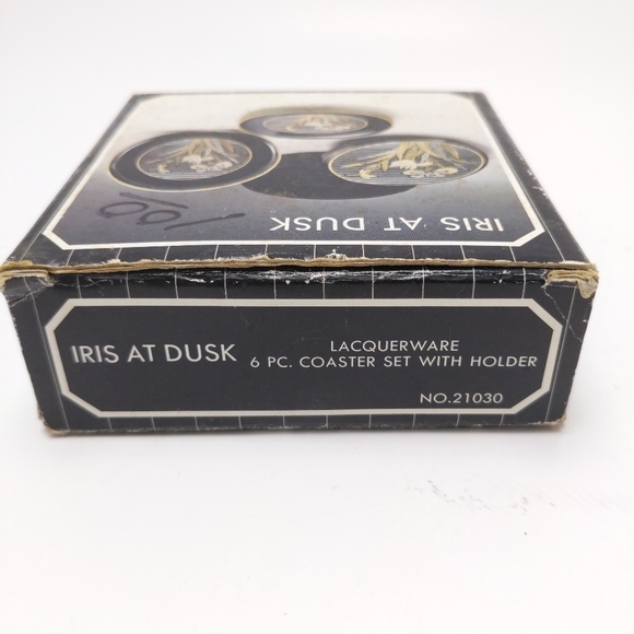 Vintage 1985 Iris at Dusk 6pc Japanese Laquerwear Coasters in Box Set - Picture 10 of 10